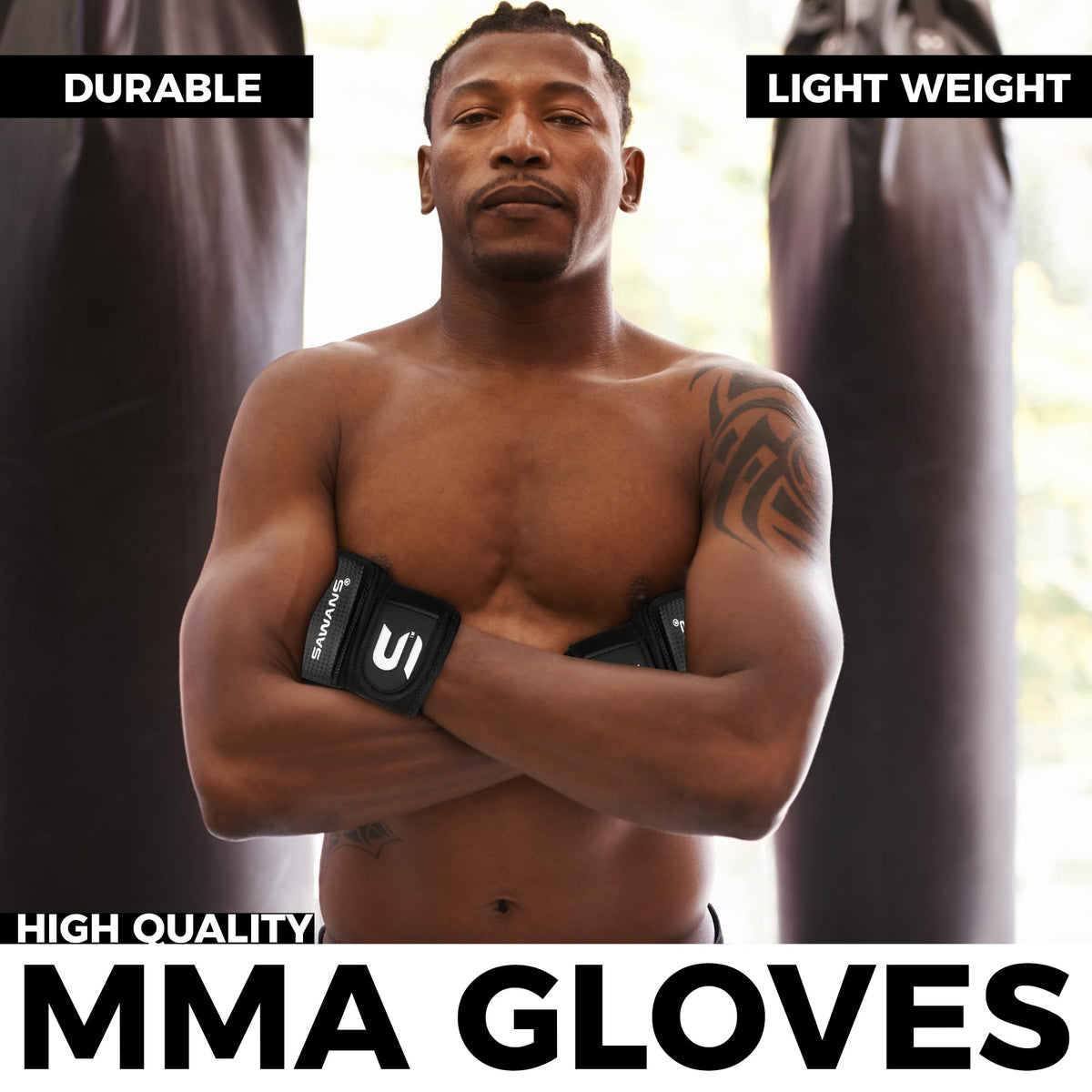 SAWANS MMA Gloves Karate Mitts Punch Bag Boxing Gloves Martial Arts Combat Taekwondo Kickboxing Mitts Fighting Grappling Training for Womens Mens Adults (Black, L)