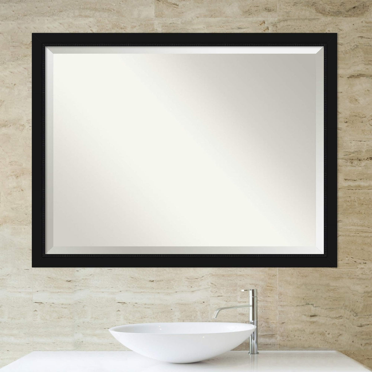 Amanti Art Black Bathroom Mirror for Over Sink, 33x43 Avon Black Rectangle Vanity Mirror, X-Large Casual Frame, Hangs Horizonally and Vertically, Bathroom Wall Decor, Beveled Edge