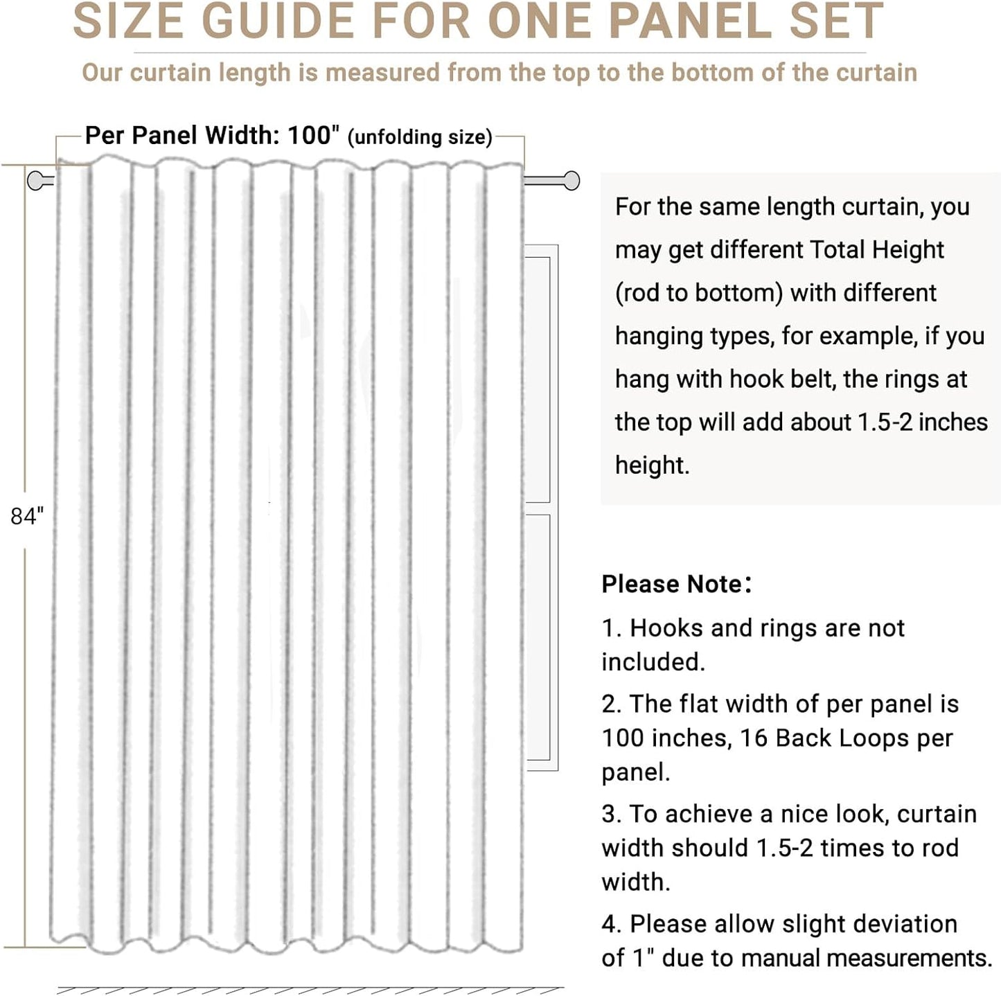 Skiennix 100% Blackout Linen Curtains - Thermal Insulated Drapes for Bedroom | 100" W x 96" L, Cream