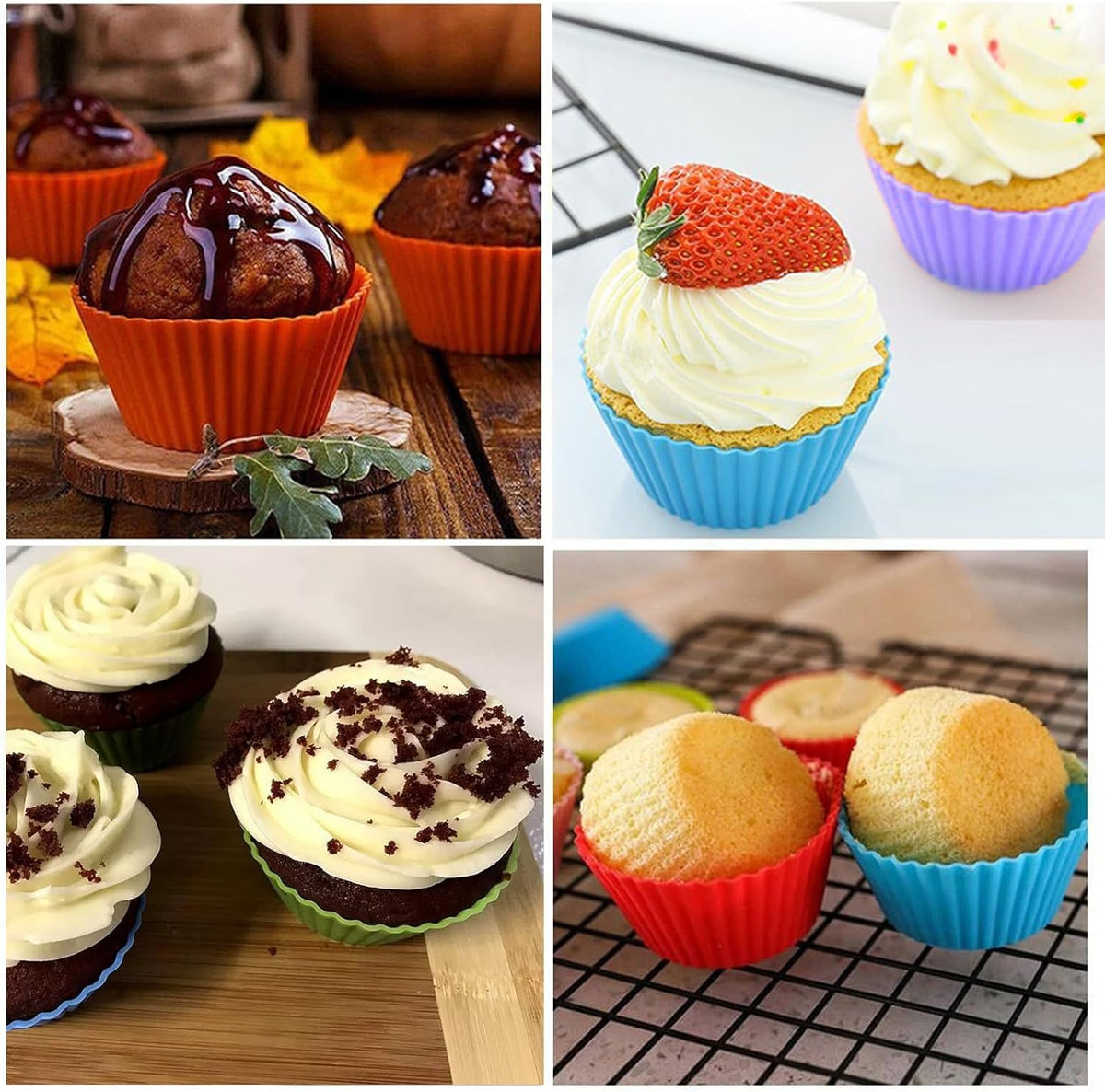 Skiennix 12 PCS Silicone Cupcake Baking Cups - Reusable Non-Stick Muffin Liners for Easy Clean | Multicolored