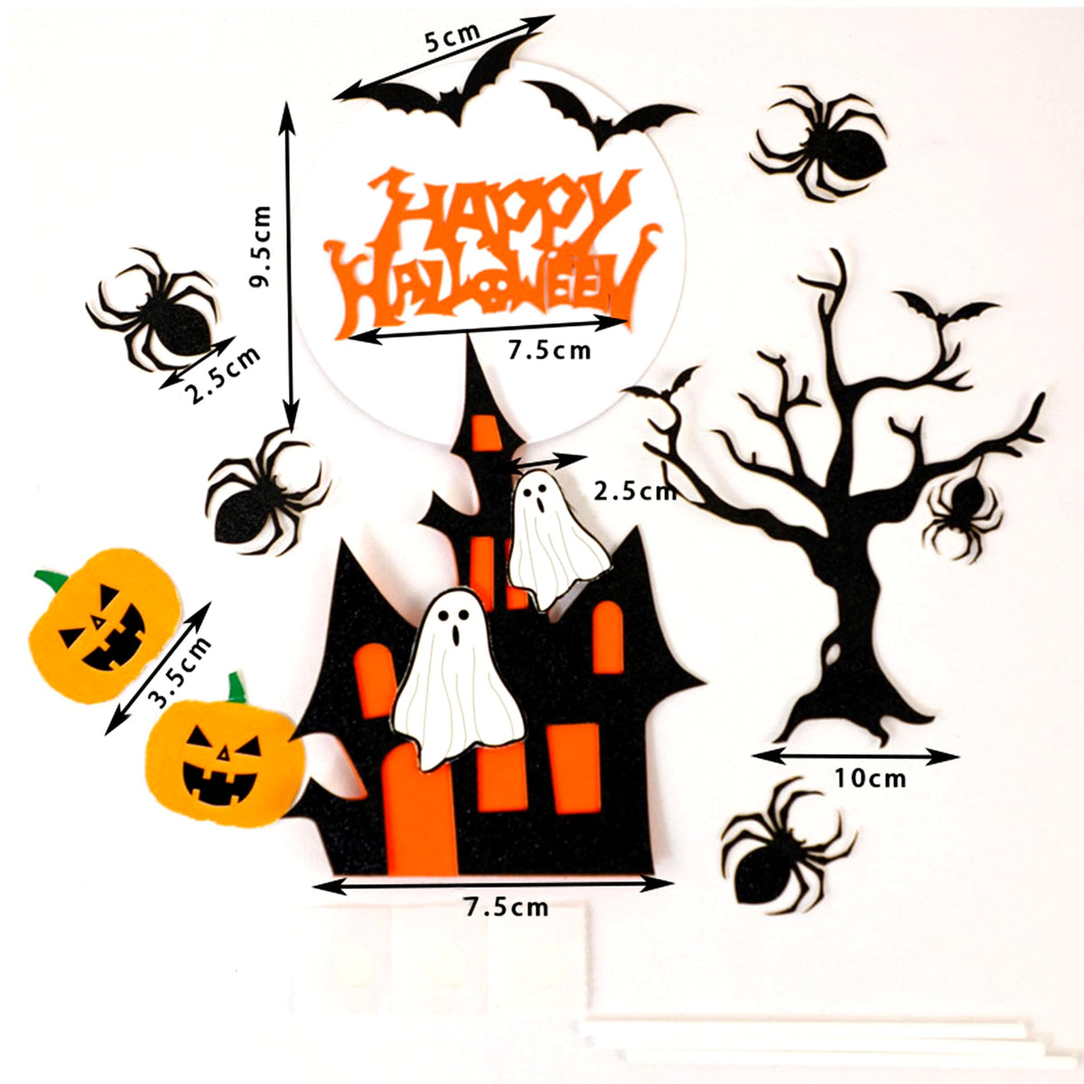 Tyotrbs Halloween Cake Toppers 3D Pumpkin Bat Ghost Cake Balls Cake Decorations Happy Halloween Cake Topper For HalloweenParty Supplies
