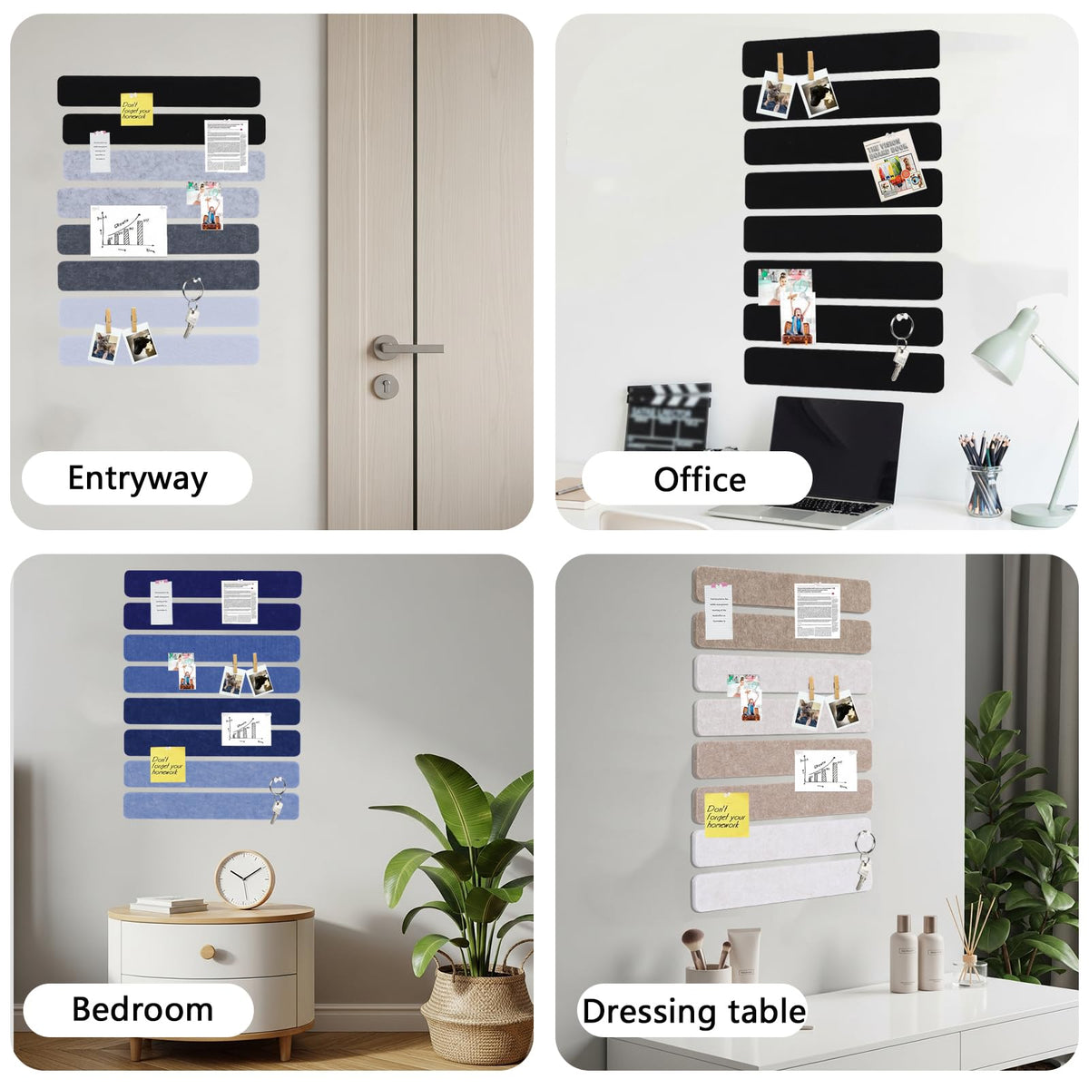 Vuzvuv 8 pcs Bulletin Board Bar Strips No Adhesive Backing with Glue Points ,Self Adhesive Cork Board for Wall,Felt Pin Board for School,Office Decor(Mix-Blue)