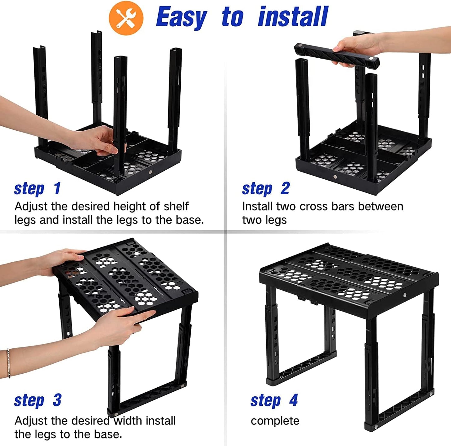 Piffny Locker Organizer Shelf, Adjustable Width and Height, Ideal Locker for School, Office, and Gym Lockers (Black 2 Pack), PLKSLF01