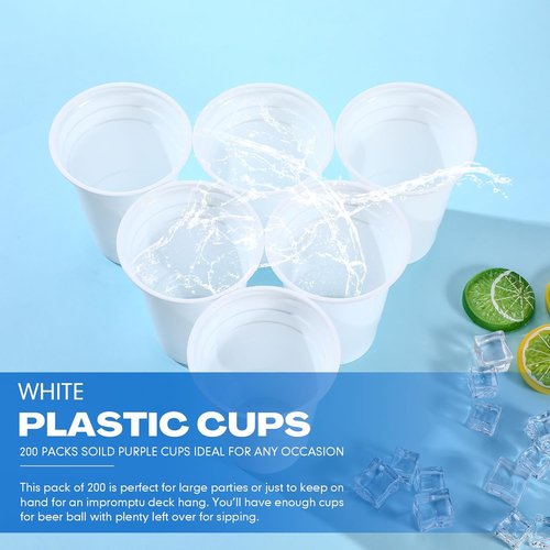 Bokon 200-Pack White Plastic Cups - 16 oz Disposable Drinking Cups for Parties & Events