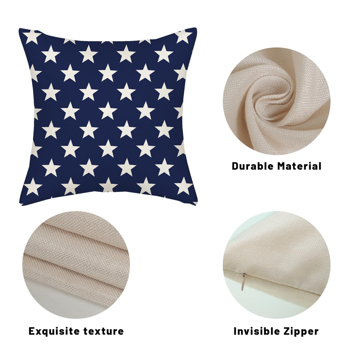 AGAYNA 4th of July Pillow Covers 18x18 Blue and Cream Patriotic Stars Outdoor Decor Throw Pillows for Couch Independence Day Memorial Day Pillowcase Decorative Cushion Case for Sofa Bed Set of 2