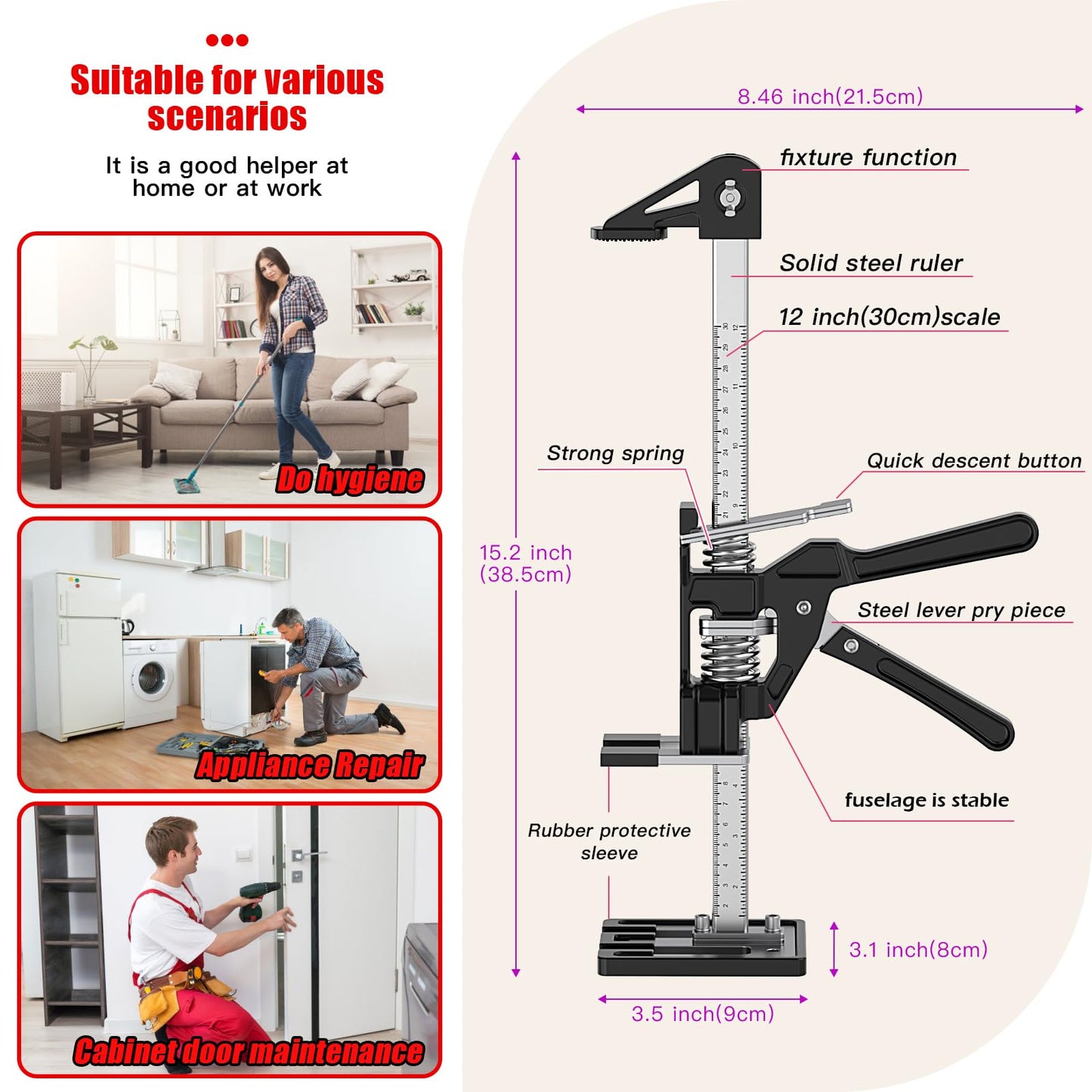 RENYINDA Labor-Saving Arm Jack Multifunctional Construction Jacks, Furniture Jacks,Lift Height 9 inches 400lb Load-Bearing for Installing Windows and Doors, Lifting Furniture, Woodworking Tools