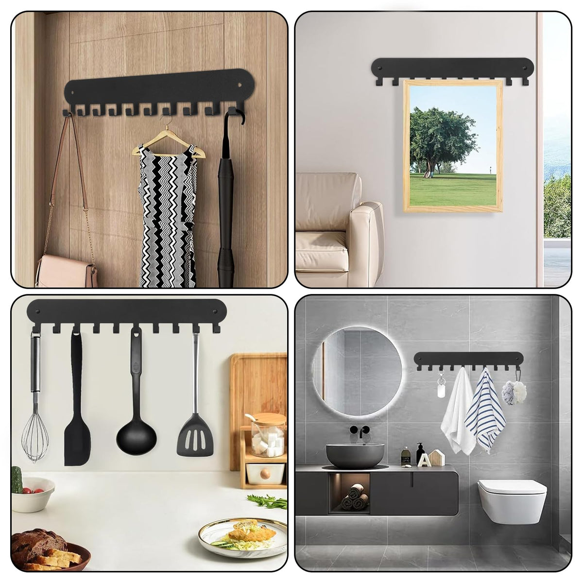 Suzurana 2 Pack Key Holder for Wall,Key Hooks with 10 Hooks,Key Holder Wall Mount Self Adhesive, Key Rack for Wall No Drill for Living Room, Kitchen, Bathroom, Garage (Black)