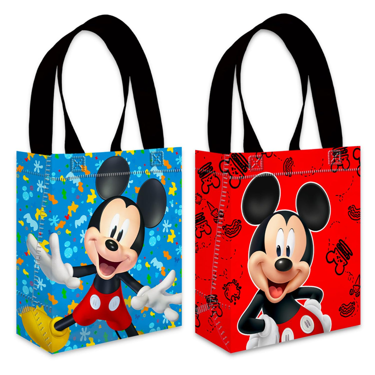 Mickey Mouse Party Favor Bags Set – 12 Pack of 8" Mickey Mouse Party Goodie Bags for Kids Bulk Reusable Mini Totes | Disney Birthday Party Supplies
