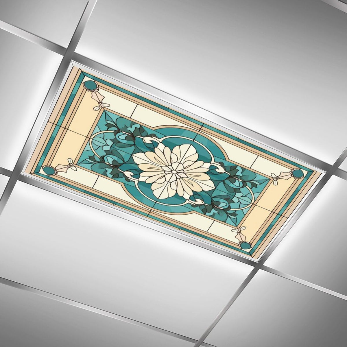 ouyilazl 2 Pack Stained Glass Fluorescent Light Covers, Magnetic Ceiling Light Diffuser, Glare Reduction Light Filter, Easy Install Magnetic Light Cover for Classroom Office Home School, 4x2 Ft