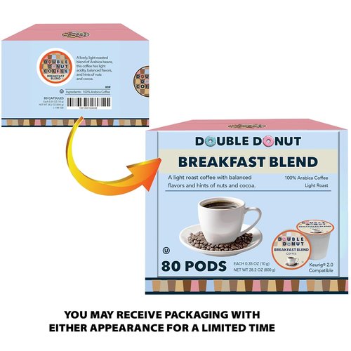 Double Donut Coffee - Breakfast Blend Light Roast Pods | 80 Recyclable Single-Serve Pods for Keurig