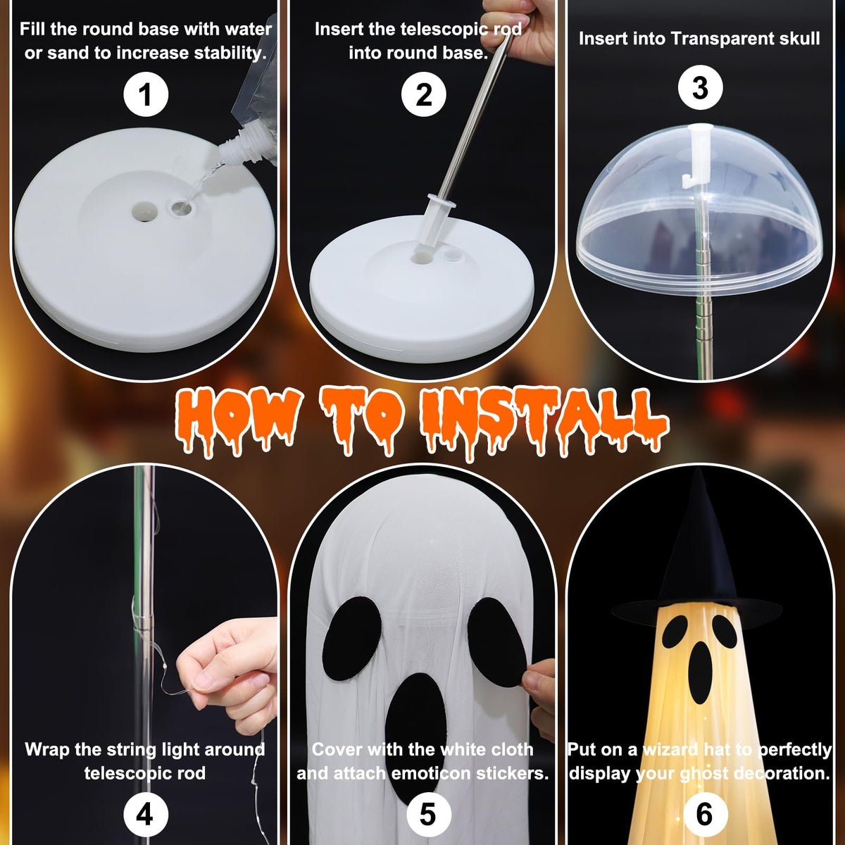 2PCS Halloween Ghosts Decorations Outdoor/Indoor, Large Adjustable Height Lighted White Cloth Ghosts with Adjustable String Lights Battery Operated Halloween Party Home Porch Yard Decorations