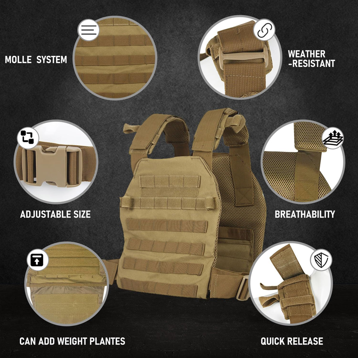 Miramrax Weighted Vest for Men and Women Weight Vests Adjustable Strength and Endurance Training Fitness Workouts Tactical Running Gym (Tan)