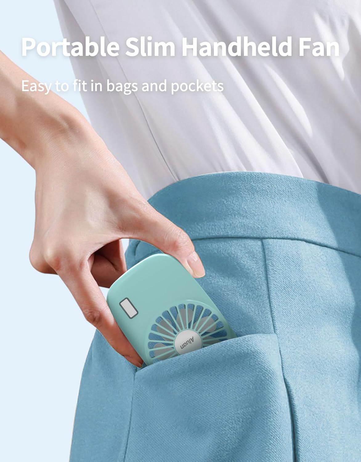 Aluan Handheld Mini Fan - Powerful USB Rechargeable Personal Fan for Home & Travel - Blue