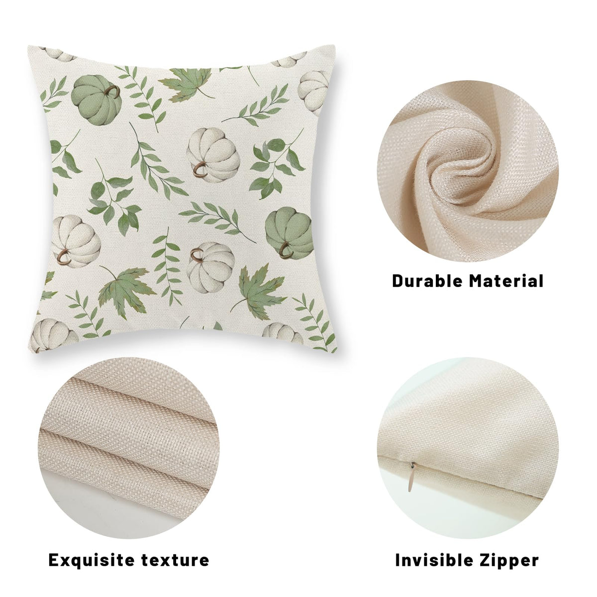 Gohdiwh Fall Pillow Covers 18x18 Set of 2 Sage Green Pumpkin Maple Leaf Fall Decor Pillowcase Autumn Thanksgiving Decorations Outdoor Throw Pillow Covers Linen Farmhouse Cushion Case for Couch Home