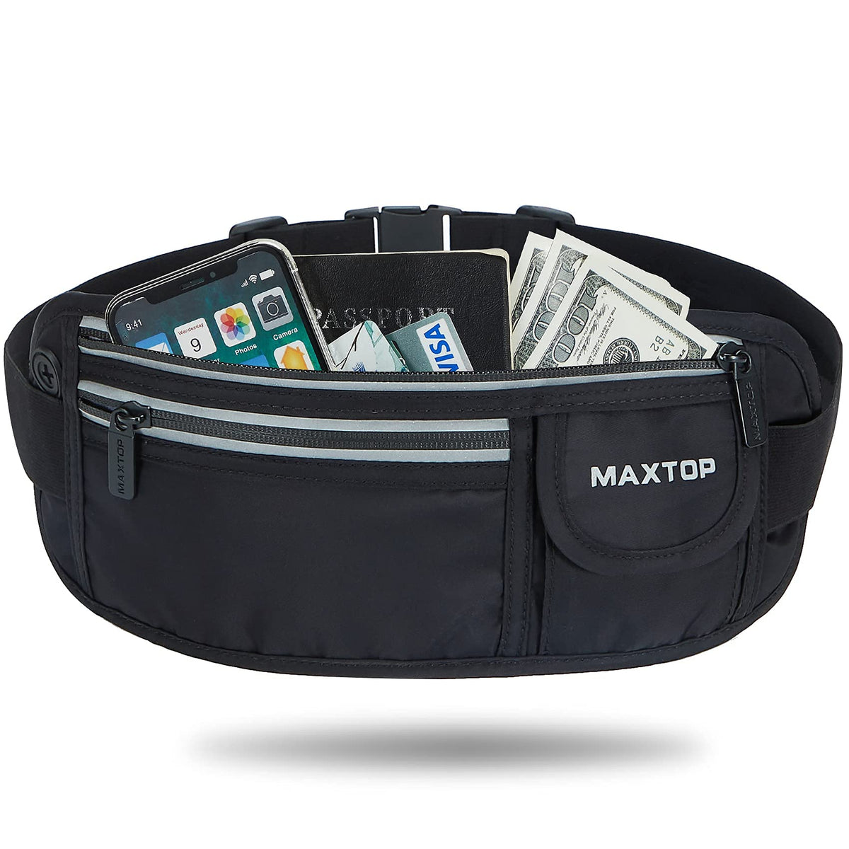 Running Belts for Women Men Black Fanny Pack Bag for Workout Exercise Walking Hiking Waist Pouch Fits iPhone Cell Phone Holder for Running Travel Money Belt,Gym Gear for Runner
