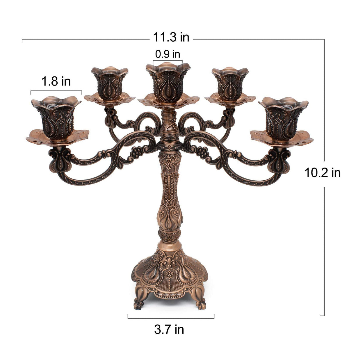 Dorlotou Metal Candelabra 5-Candle 10.1 Inch Tall Candle Holder Stick for Home Wedding Event and Party Festival,Red Bronze