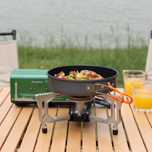 INFOOD Portable Butane Gas Camping Stove - 7500 BTU Compact Folding Design with Carry Bag for Backpacking, RV Trips, Picnic & Outdoor Indoor Cooking, Green