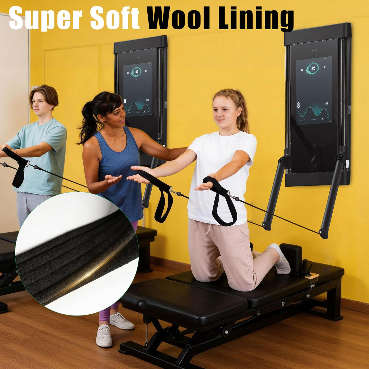 Pilates Loops Compatible with Tonal Smart Home Gym, Double Loop Soft Lined Pilates Straps with T Lock Adapter, W/Snap Hooks, D-Ring Straps for Home Gym & Yoga Workout Accessories (2Pcs)