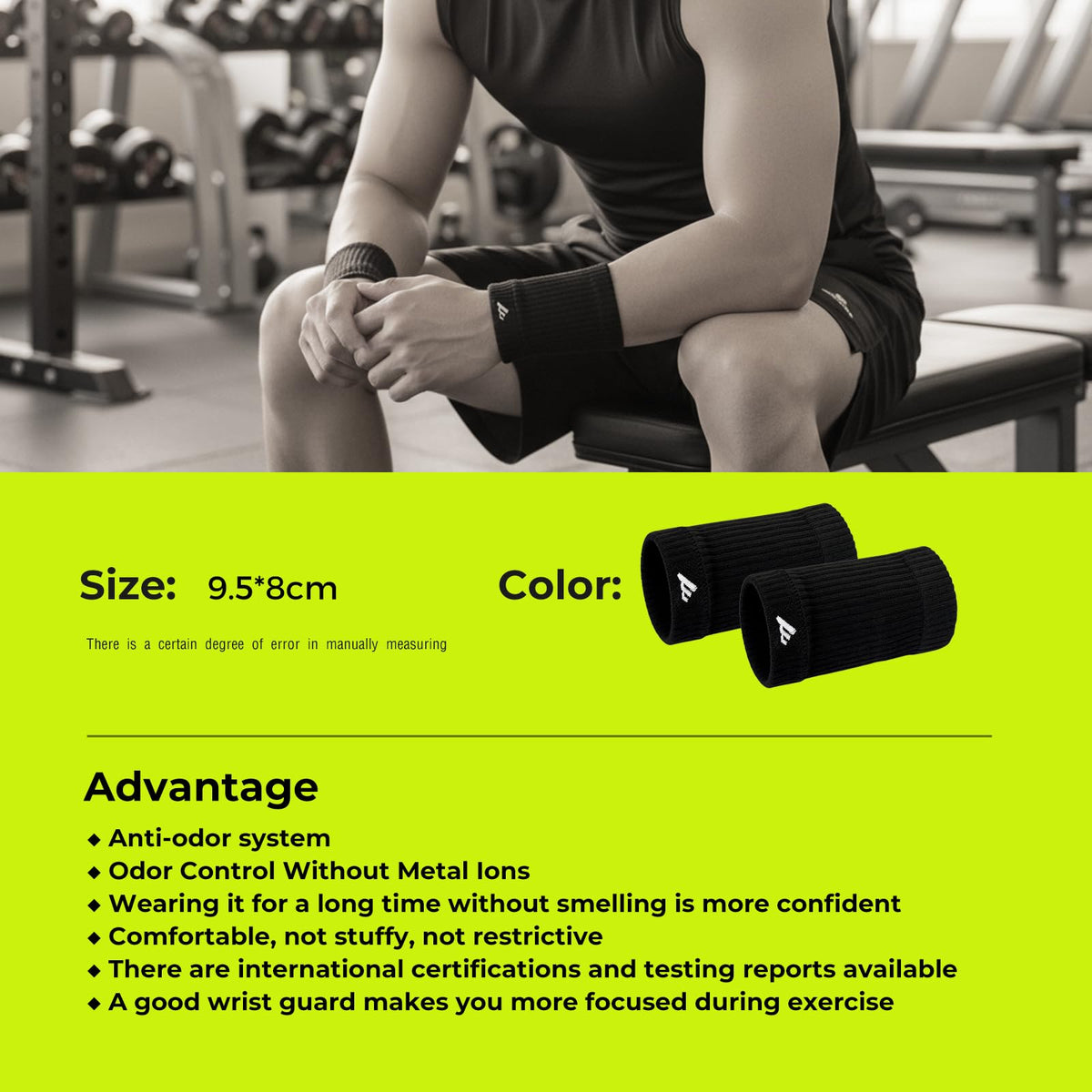 MOON 2 Pairs Breathable Wrist Sweatbands for Men Women, Anti Odor Moisture Wicking Elastic Sports Wristbands for Basketball, Tennis, Cycling, Running, Gym, Working Out, Black