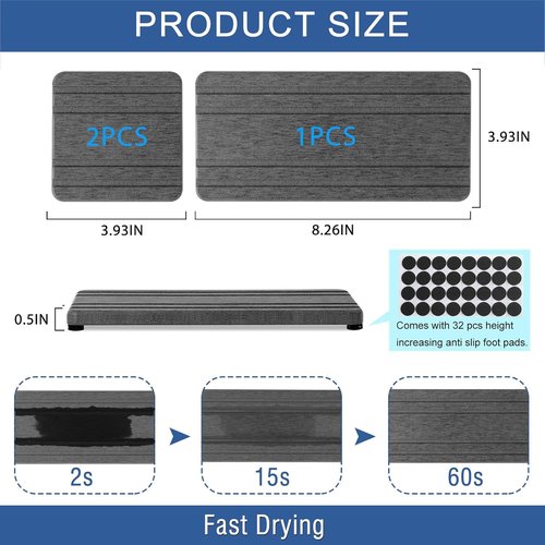 Diatomite Stone Sink Tray Set - 3PCS Water Absorbing Drying Coasters | Instant Dry Kitchen Sponge Holder (8x4 & 4x4 Inch)