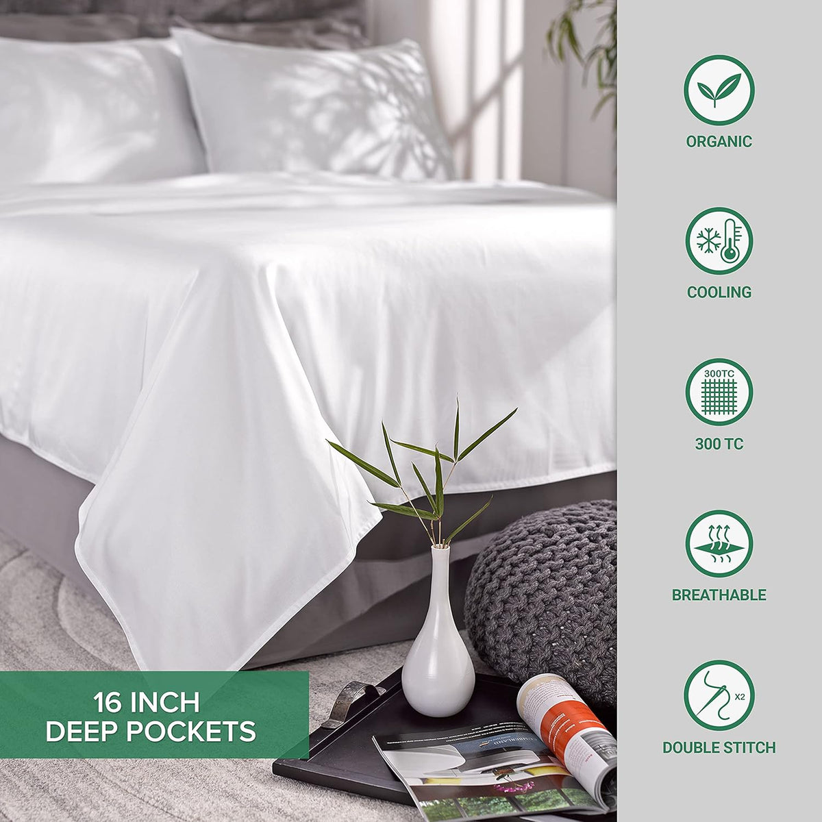 Pure Bamboo Twin Sheets - Luxuriously Soft 100% Organic Viscose Bed Sheet Set | Double Stitching, Stripes