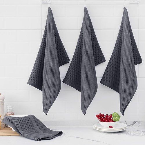 Homaxy 100% Cotton Kitchen Dish Towels - Ultra Soft, Absorbent & Quick Drying | 20x28 Inches, Dark Grey, 12-Pack