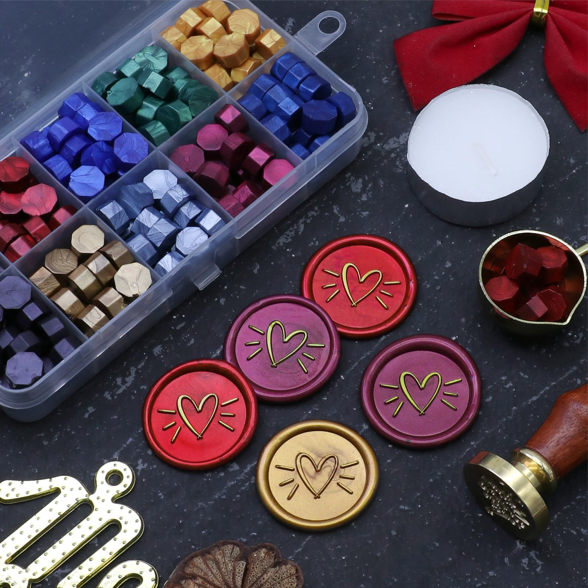 SWANGSA Wax Seal Kit, Heart Stamp With 200pcs Sealing Beads, Great for Embellishment of Wedding Invitations, Wine Packages, Gift Wraps