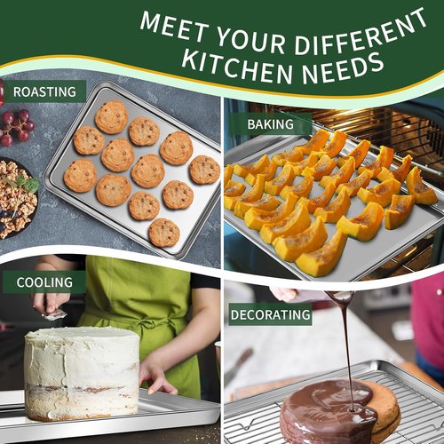 CEKEE Stainless Steel Baking Sheet Set - Heavy Duty Cookie Pans with Cooling Racks | 9 x 7 Inch, Dishwasher Safe