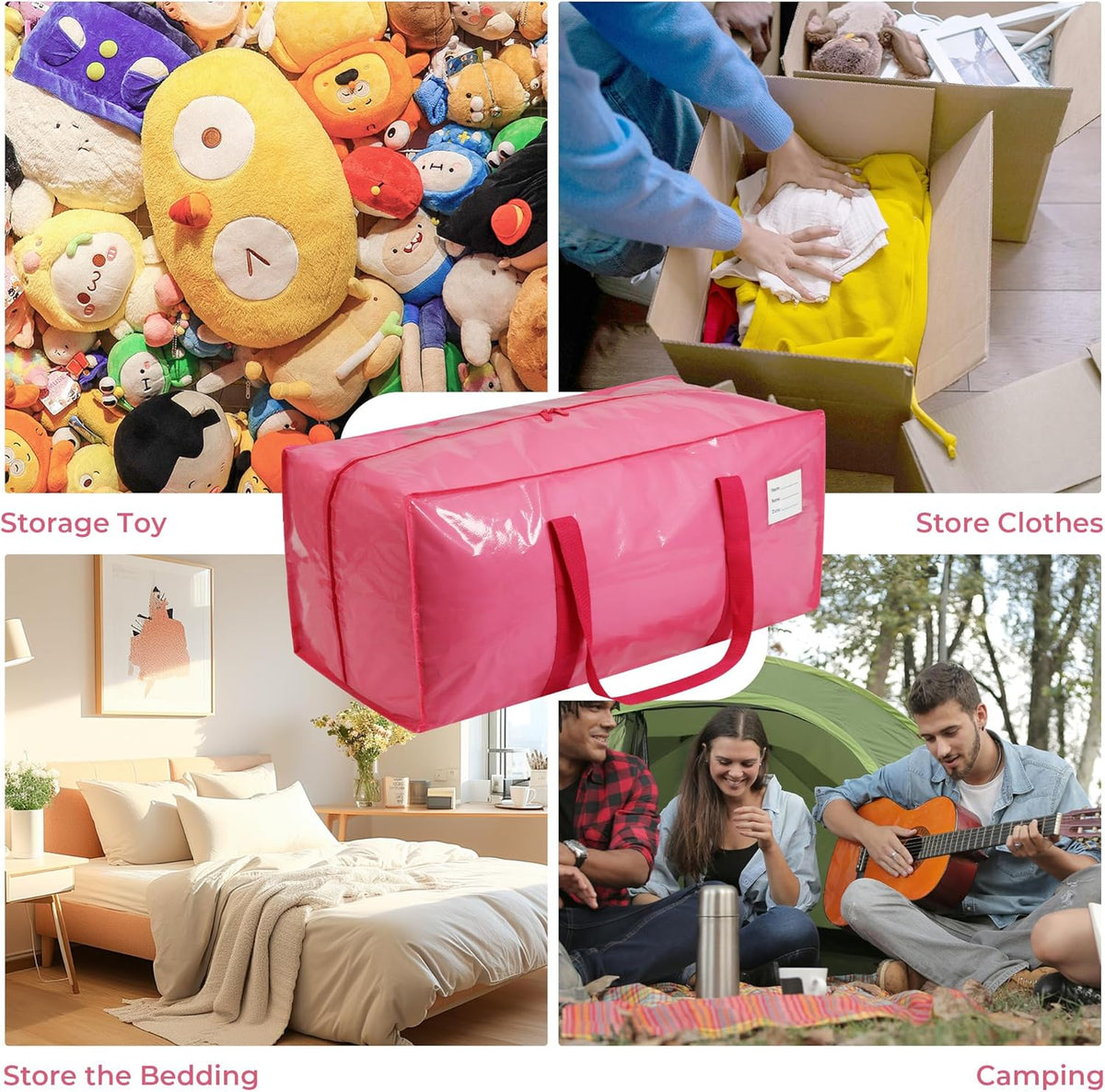 VTSVTS Extra Heavy Duty Large Moving Bags - Comfortable Handles & Strong Zippers | 6 Pack, Pink