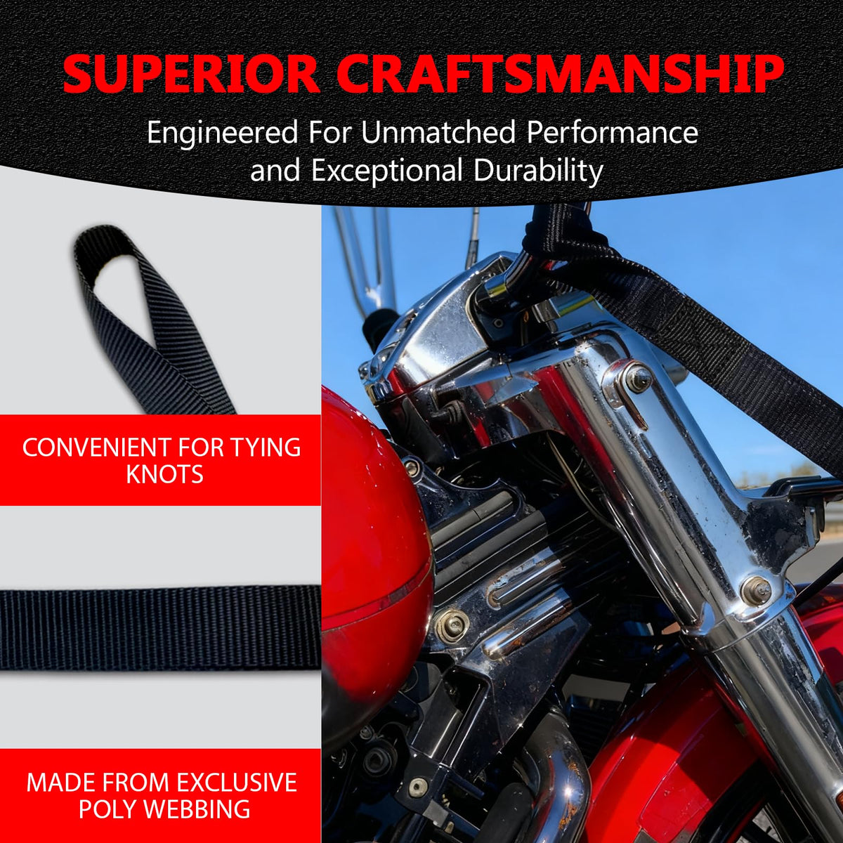 BOODAA 6 Pack Soft Loop Tie Down Straps, 3900 lbs Break Strength Heavy Duty Motorcycle Handlebar Straps for ATV, UTV, Dirt Bike, Trailer, Truck Bed, Kayak – Reliable Transport & Hauling