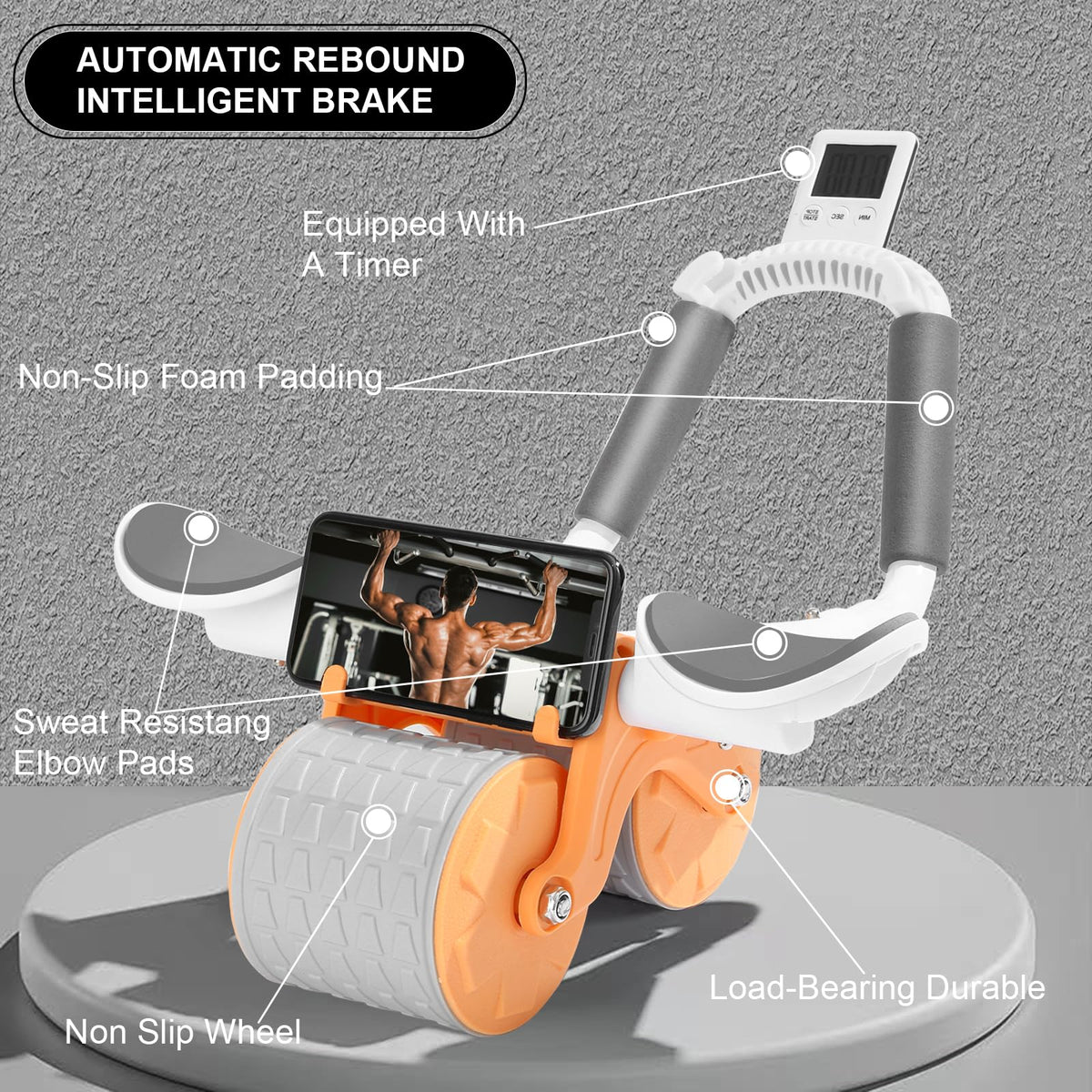 Bersauji 2025 New Ab Roller Wheel with Knee Mat &Timer, Automatic Rebound Abdominal Wheel, Ab Abdominal Exercise Roller with Elbow Support, Abs Workout Equipment Ab Exercise Roller for Women Men