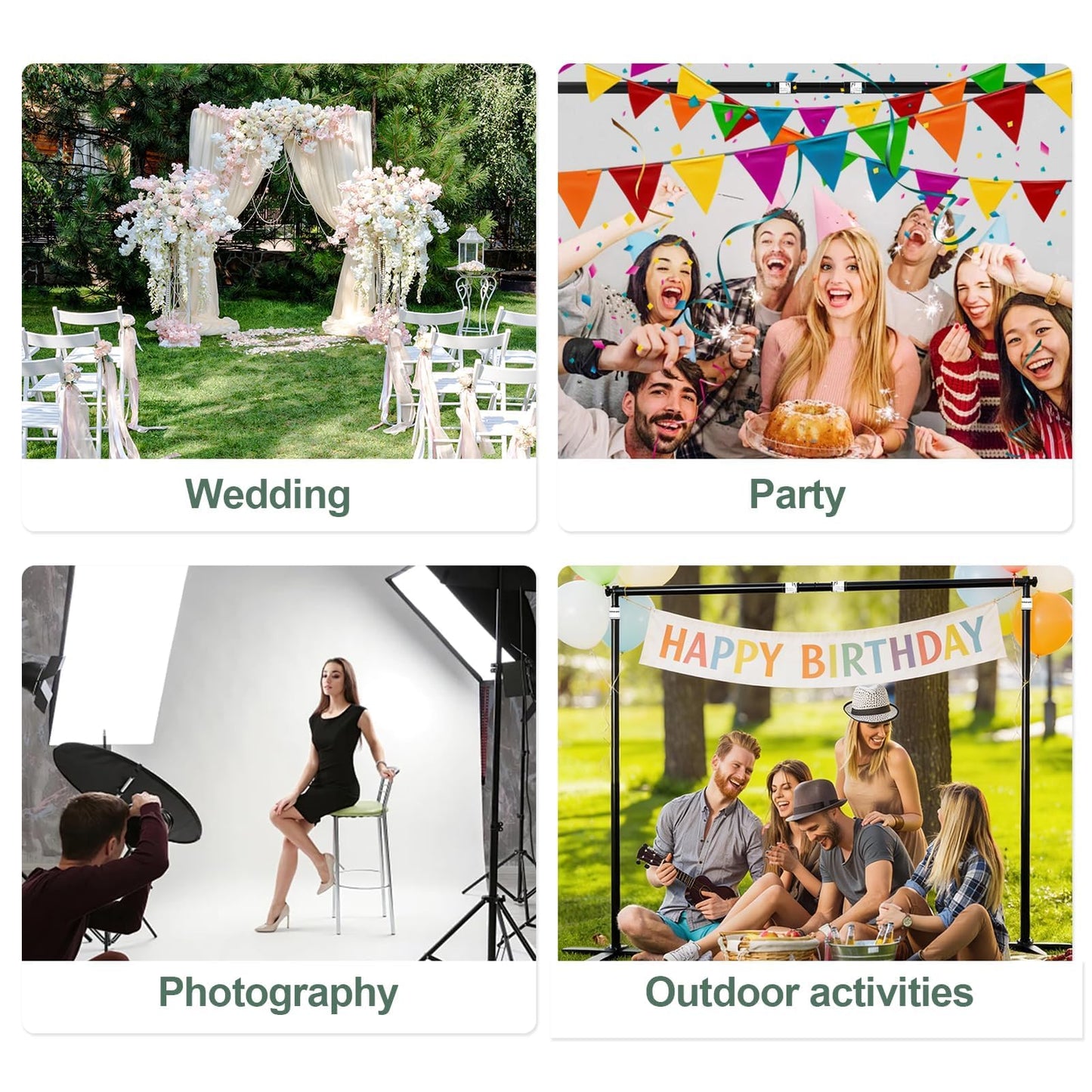 EMART Pipe and Drape Backdrop Stand Kit 10x10ft, Heavy Duty Back Drop Adjustable Stand with X-Shaped Base, Metal Background Frame for Parties Wedding Birthday Decoration Photography Photo Booth Video