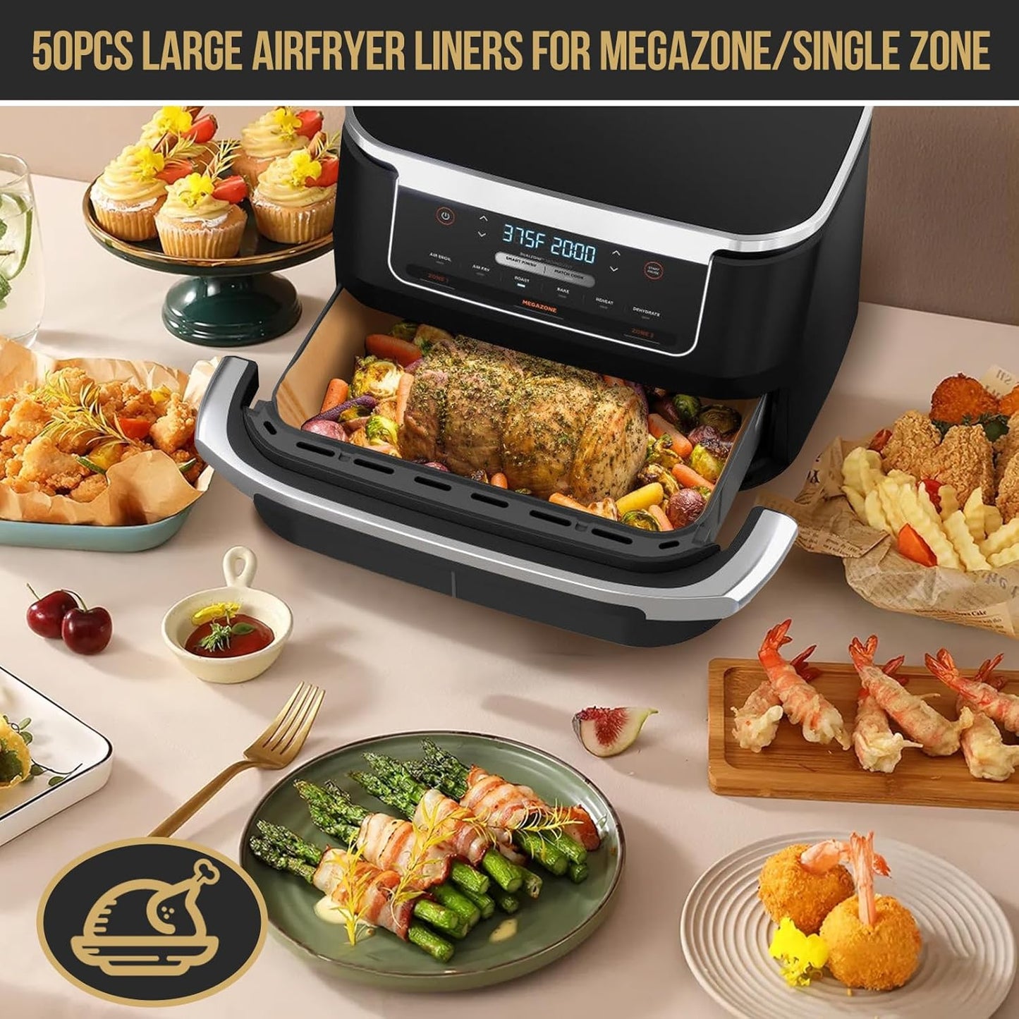 MMH Air Fryer Liners - 150PCs for Ninja DZ071 & AD600CO | Includes 100 Small & 50 Large Disposable Paper Liners
