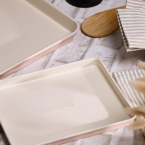 Country Kitchen Nonstick Bakeware Set - Durable, Easy Release 13-Piece Stackable Set in Pink