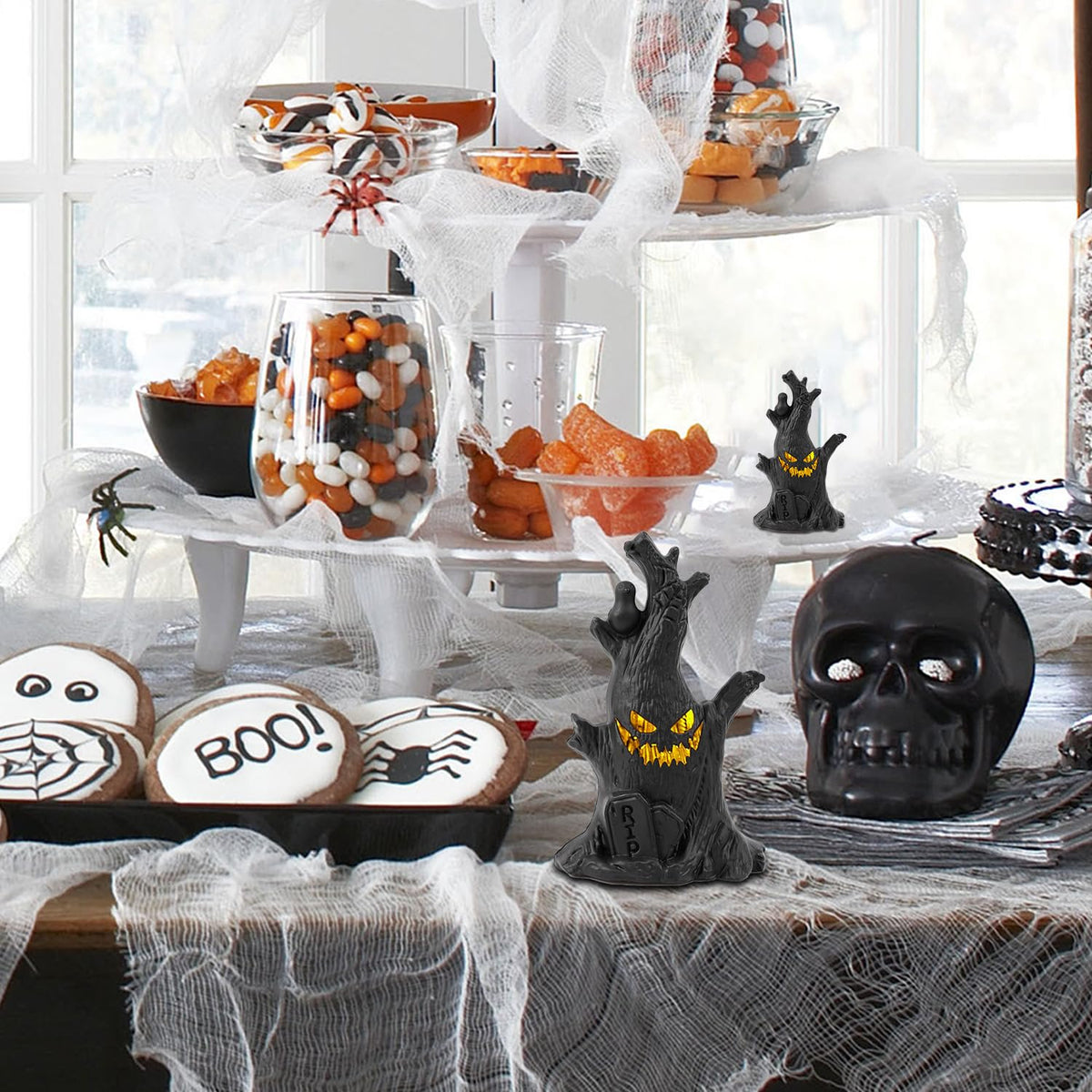 Lifnatty Halloween Tree Lights Decorations 2 Pack – Haunted Tree with Glowing Eyes, Battery Operated Halloween Tabletop Decorations for Home, Mantel, Party & Indoor Haunted House Decor