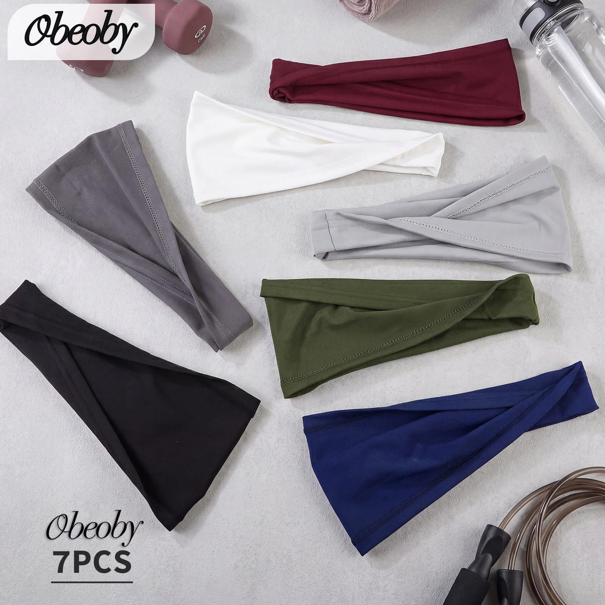 Obeoby 7 Pcs Headbands for Men, Soft Elastic Sports Sweatbands - Non Slip Moisture Wicking Bandanas Hair Band Head Wrap and Running Accessories for Gym Workout, Football, Yoga and Daily Athletic Use