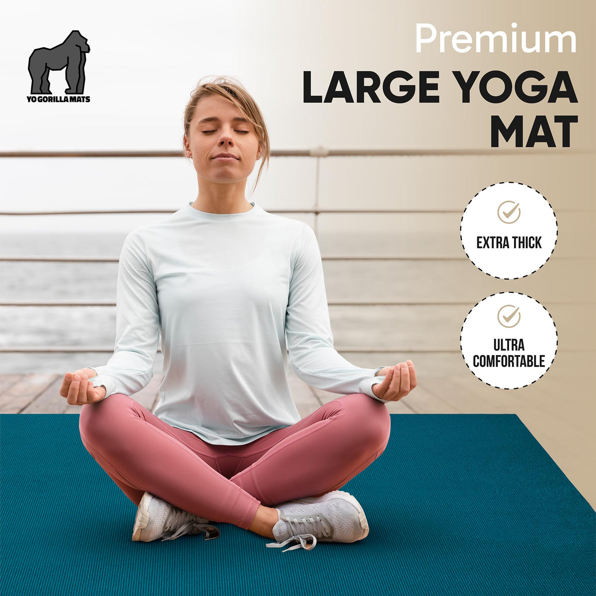 Gorilla Mats Extra Large Yoga Mat – 9' x 6' x 8mm Extra Thick & Wide, Non-Slip Exercise Mat for Home Gym Flooring – Ultra Comfortable Workout Floor Mat for Barefoot Fitness & Stretching
