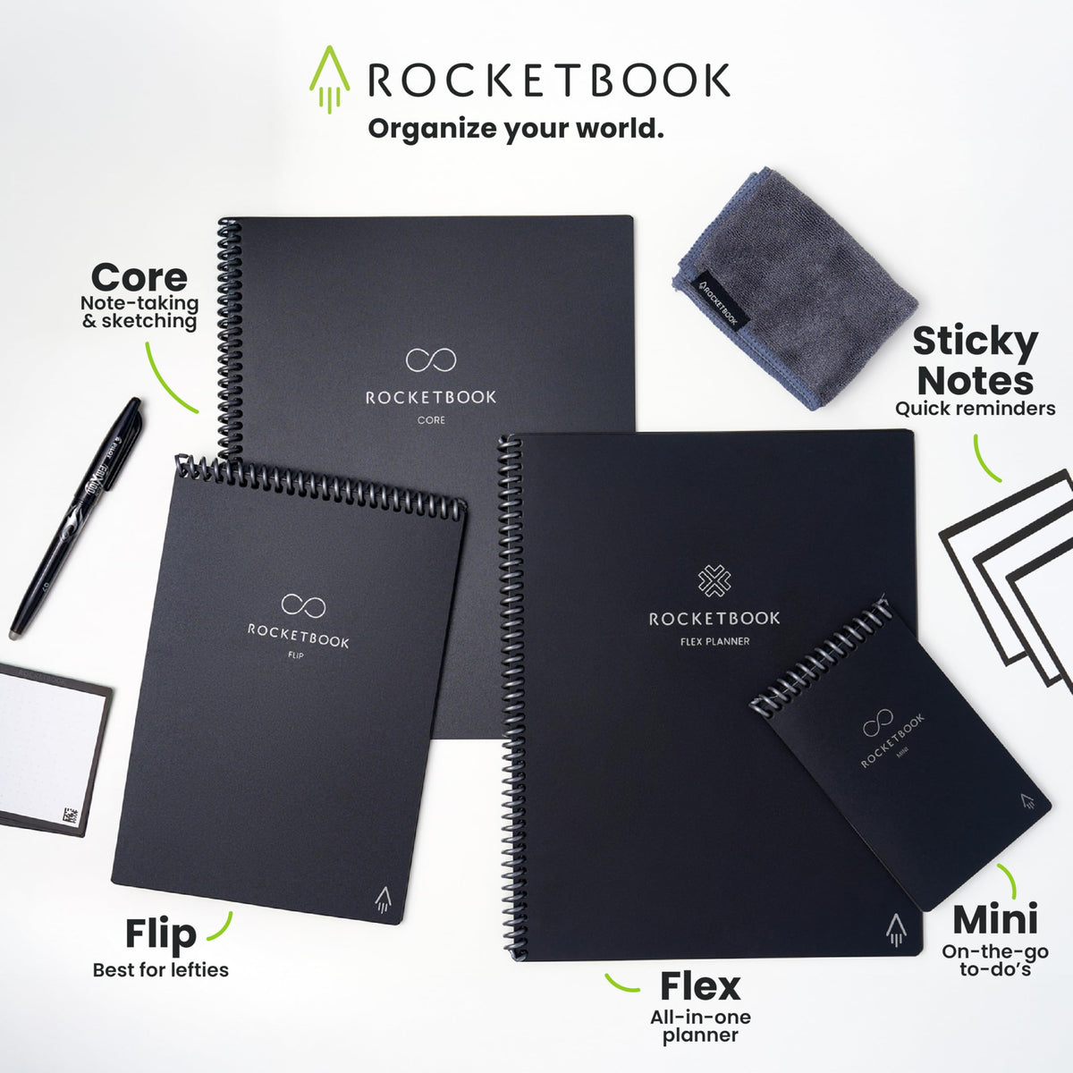Rocketbook Core Reusable Smart Notebook, Lined Pages For School, Work and Creative Projects, Letter Size 8.5x11, Black - Premium