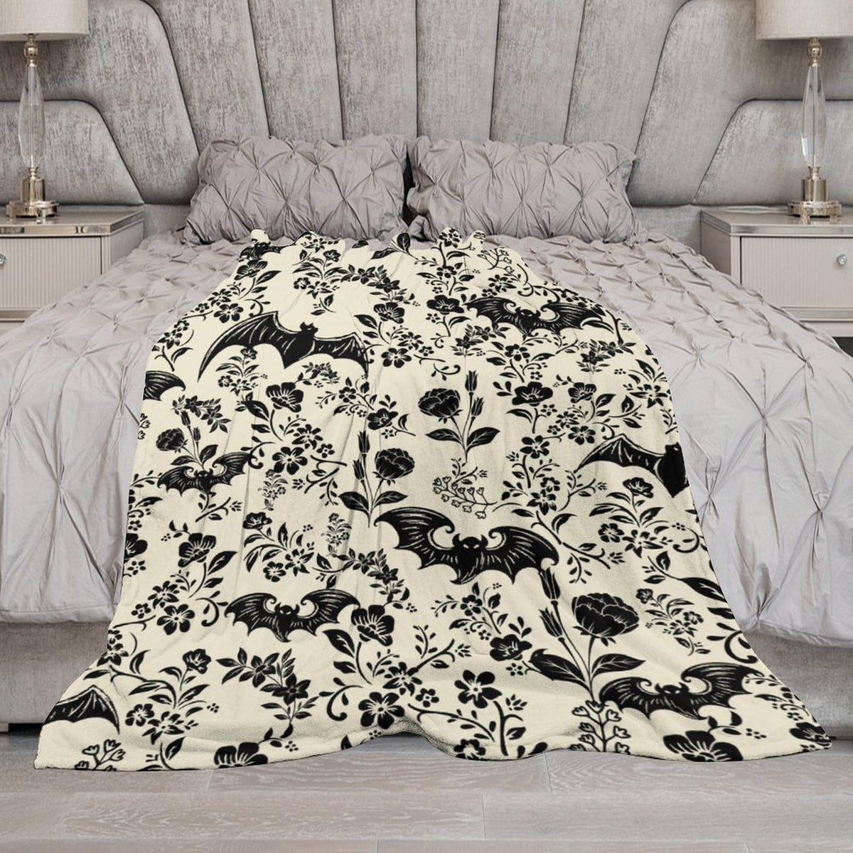 Bat Flower Throw Blanket for Teens Boys Girls and Adults Soft Warm Cozy Funny Midweight Food Flannel Blankets for Couch Sofa Bed Camping Travel Home Decor 40" X 50"