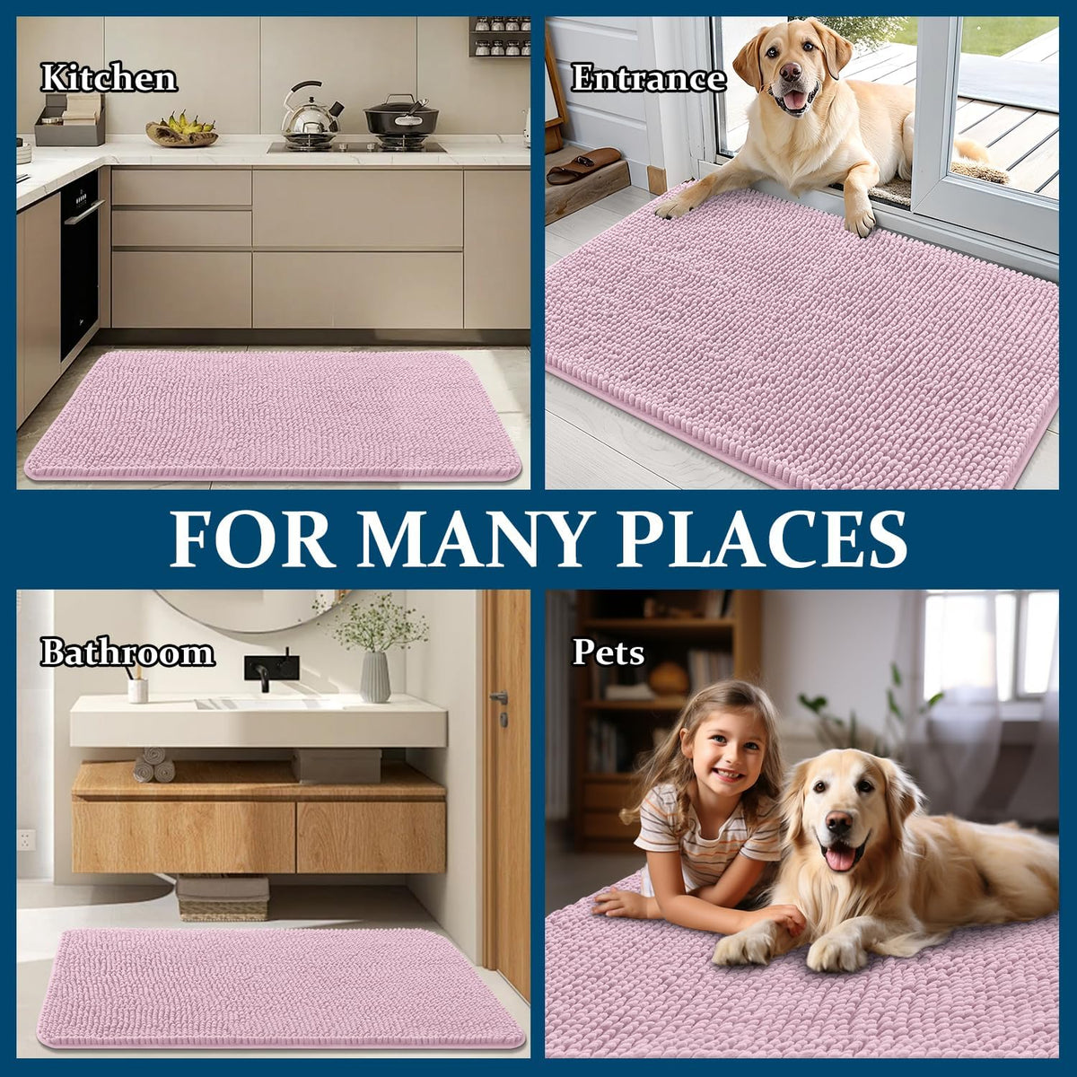 OLANLY Dog Door Mat - Absorbent Non-Slip Washable Doormat for Muddy Paws | 47x17, Dusty Rose