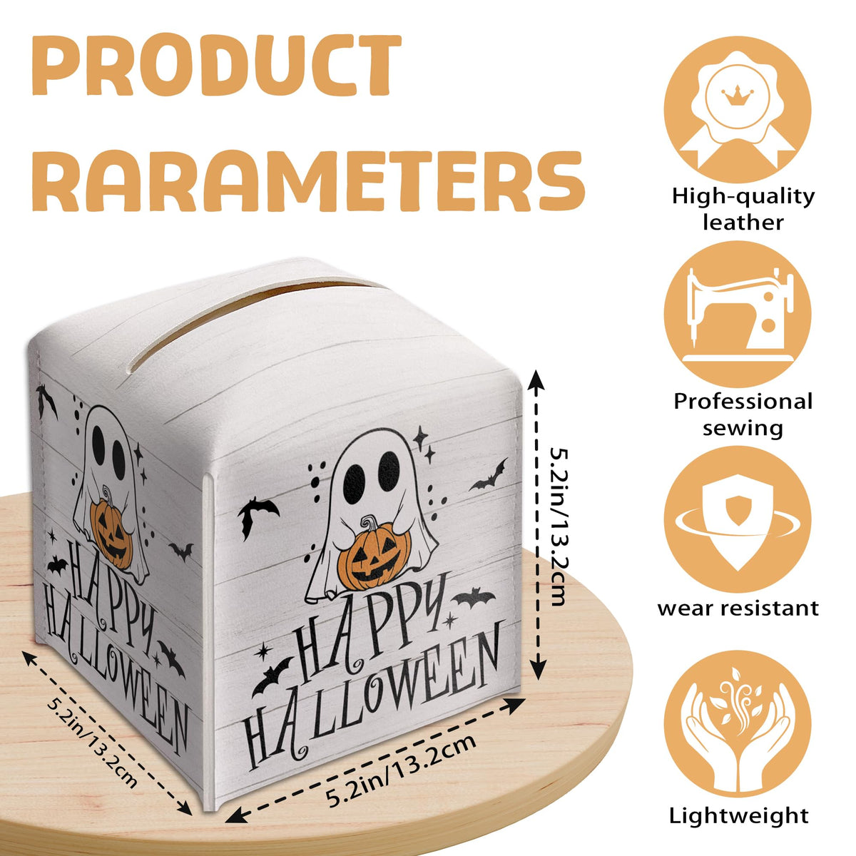 Happy Halloween Tissue Box Holder, Ghost Pumpkin Leather Tissue Box Cover Square, Cute Facial Paper Organizer Dispenser Toilet Paper Holder Decor for Bathroom Kitchen Office Home Accessory-A03