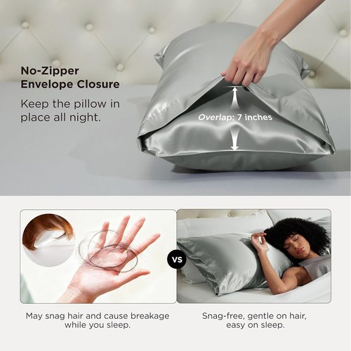 Bedsure Satin Body Pillowcase - Cooling Silk-Like Cover for Hair & Skin | Grey, 20x54 Inches