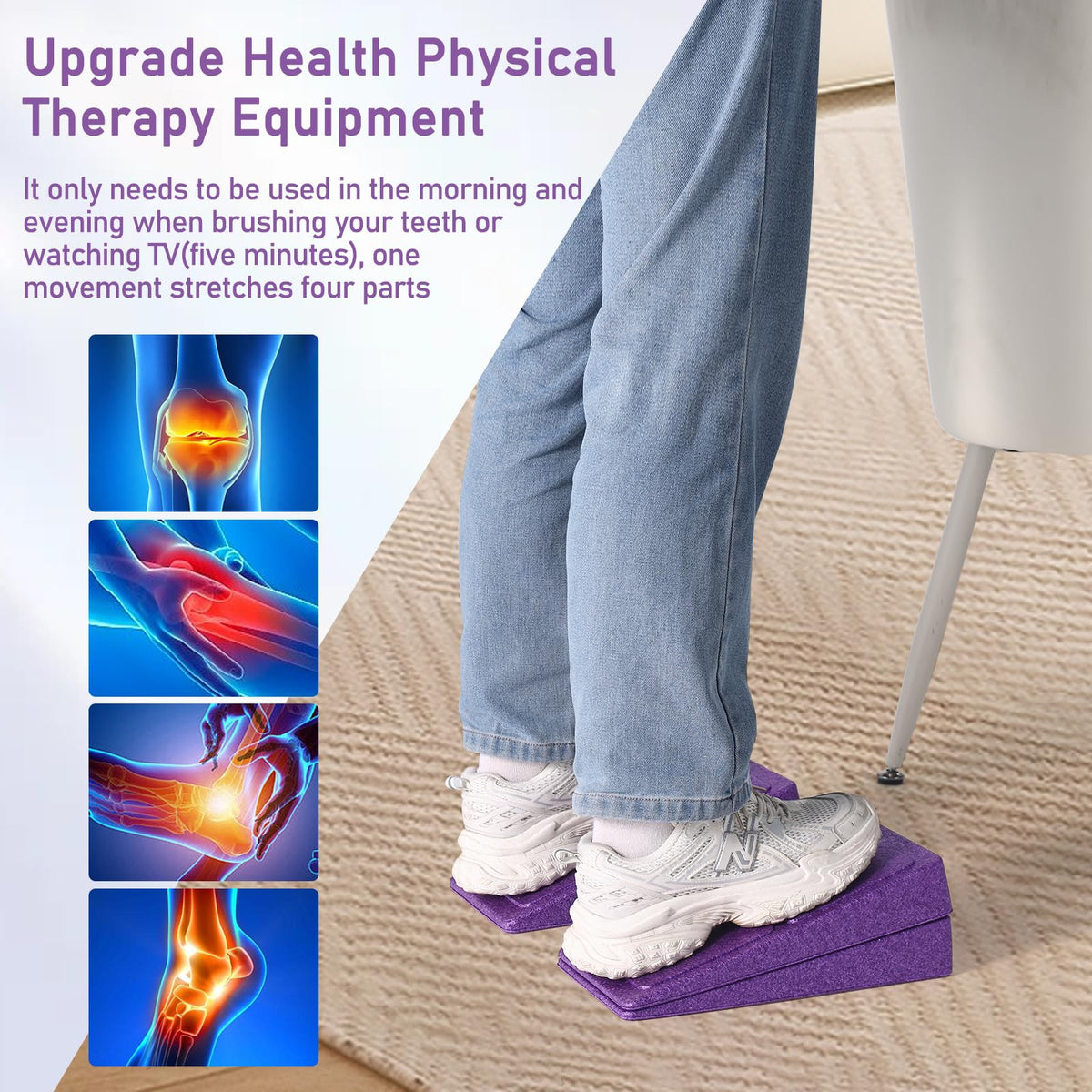 Slant Board Squat Wedge for Calf Stretching,3 Pcs 12" x 6.3" Foot Stretcher Balance Board for Plantar Fasciitis, Adjustable Foam Slant Board Wedge Great for Exercises (Purple)