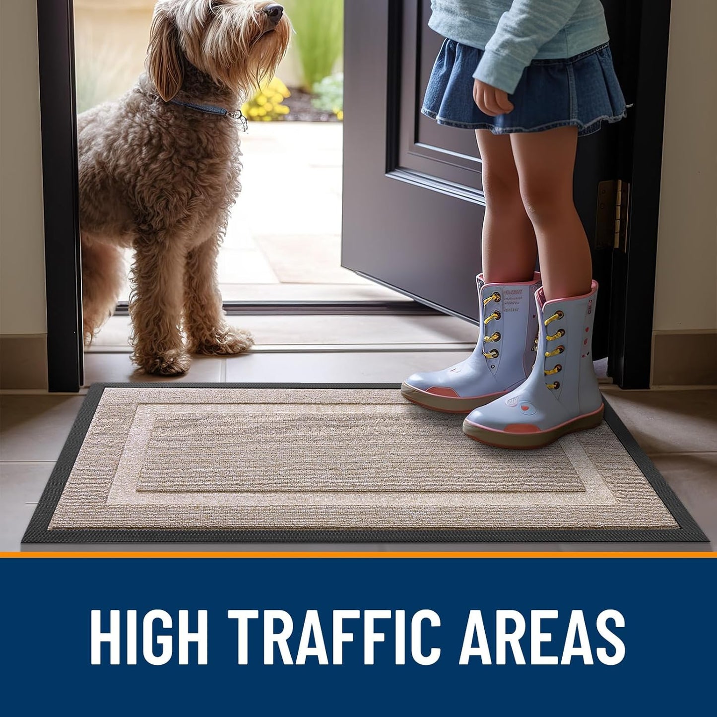 OLANLY Indoor Outdoor Front Door Mat - Waterproof All-Weather Doormat, Easy Clean, 29.5x17, Camel