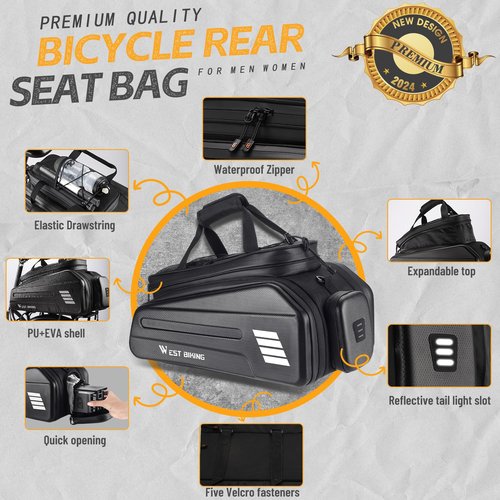 CHIMONA Ebike Battery Bag - Hard Shell E Bike Rack Bag, 30L Electric Bicycle Rear Rack Bag, Multifunction Large Pannier for Bicycle, Electric Bike Rear Seat Bag Bike Trunk Bag (BLACK1)