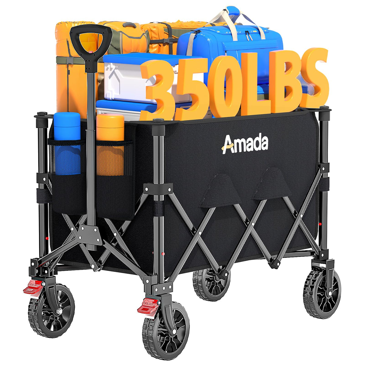 Collapsible Wagon Cart, Foldable Lightweight Wagon Folding Carts with Wheels - Outdoor Utility Carts with 360LBS Max Load for Grocery, Camping, Shopping, Sports, Garden,Beach
