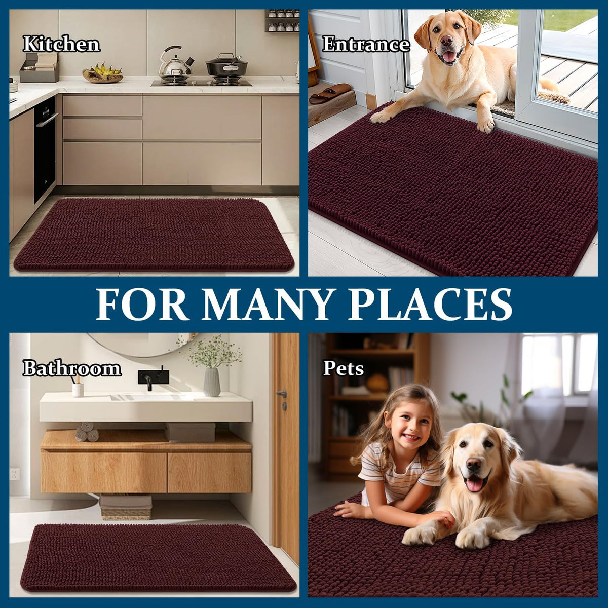 OLANLY Dog Door Mat - Absorbent Non-Slip Washable Chenille Mat for Muddy Paws | 35x24 Inches, Russet