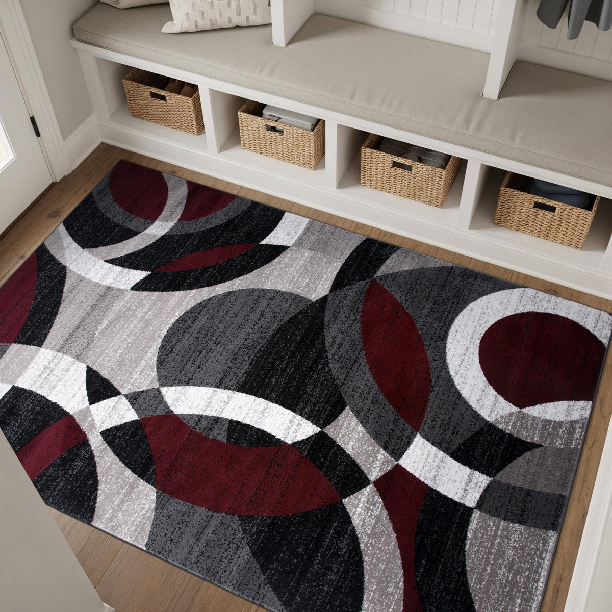 Rugshop Red Modern Geometric Indoor Area Rug, Overlapping Circle Pattern, Fade Resistant, Non-Shedding, for Living Room, Bedroom and Home Office, 5'3" x 7'3"
