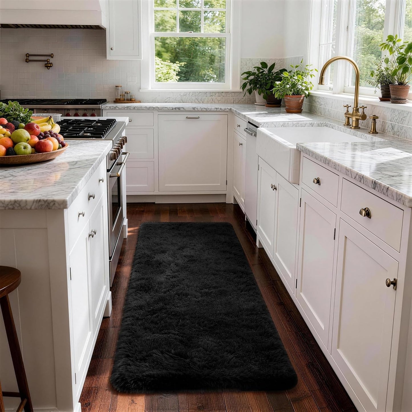 Ophanie Runner Rug - Non-Slip Fluffy Shaggy Carpet for Hallway | 2x6 Black Bedroom Decor