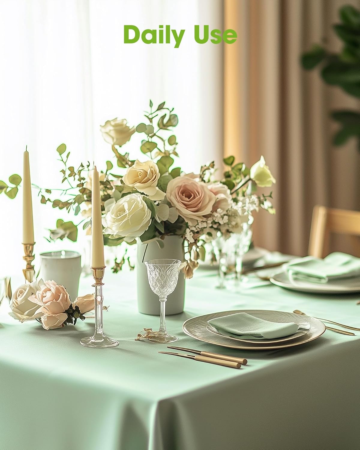 Pureegg Disposable Plastic Tablecloths - 54 x 108 Inch, Leakproof & Sturdy, Sage Green | 8 Pack for Easter Parties